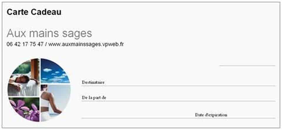 Estheticienne à domicile Carte cadeau Aux mains sages